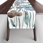 watercolor blue brown wildflower field  Table Runner Gallery Image 1