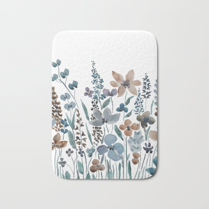 watercolor blue brown wildflower field  Bath Mat Gallery Image 1