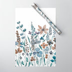 watercolor blue brown wildflower field  Wrapping Paper Gallery Image 1