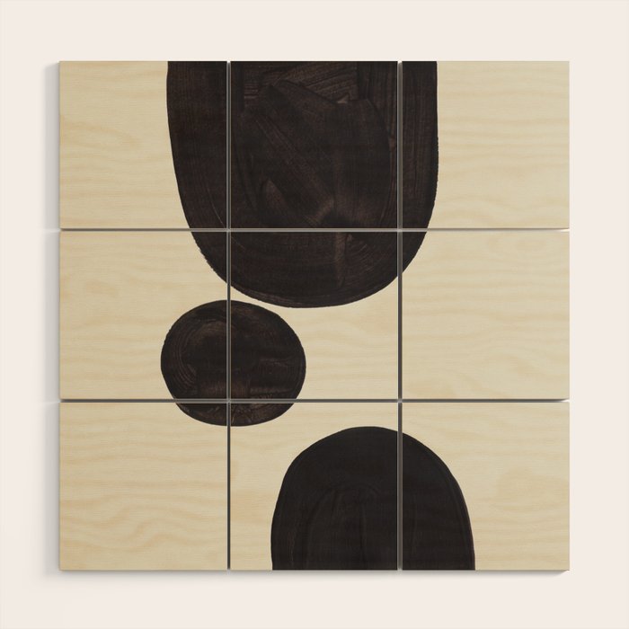 Black & White Minimalist Abstract Shapes Patterns Black Ink Painting Wood Wall Art Gallery Image 1