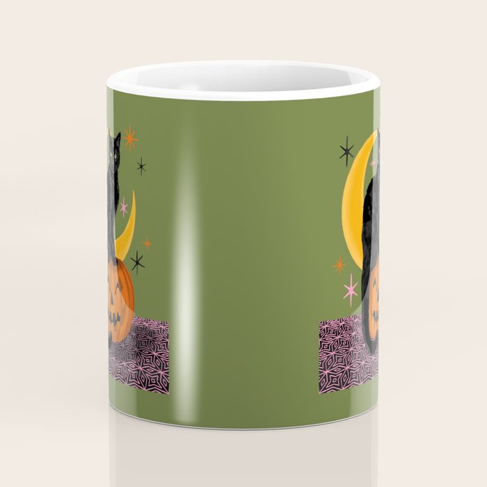 Black Cat - Moonlit Mischief on Halloween Coffee Mug Gallery Image 4