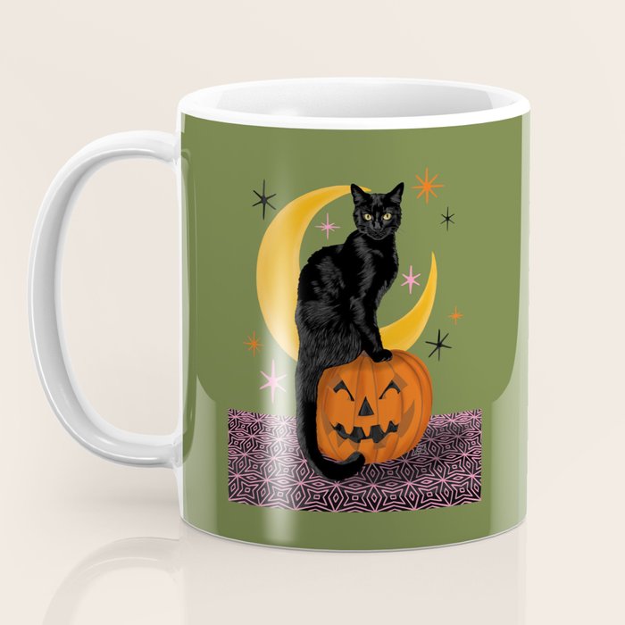 Black Cat - Moonlit Mischief on Halloween Coffee Mug Gallery Image 3
