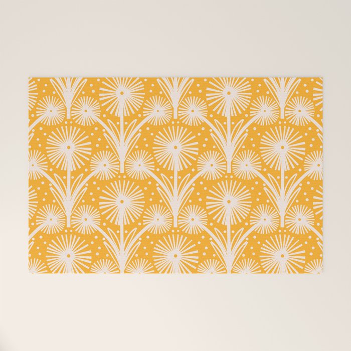 Retro White Fanned Floral Pattern - Yellow Background Welcome Mat Gallery Image 1