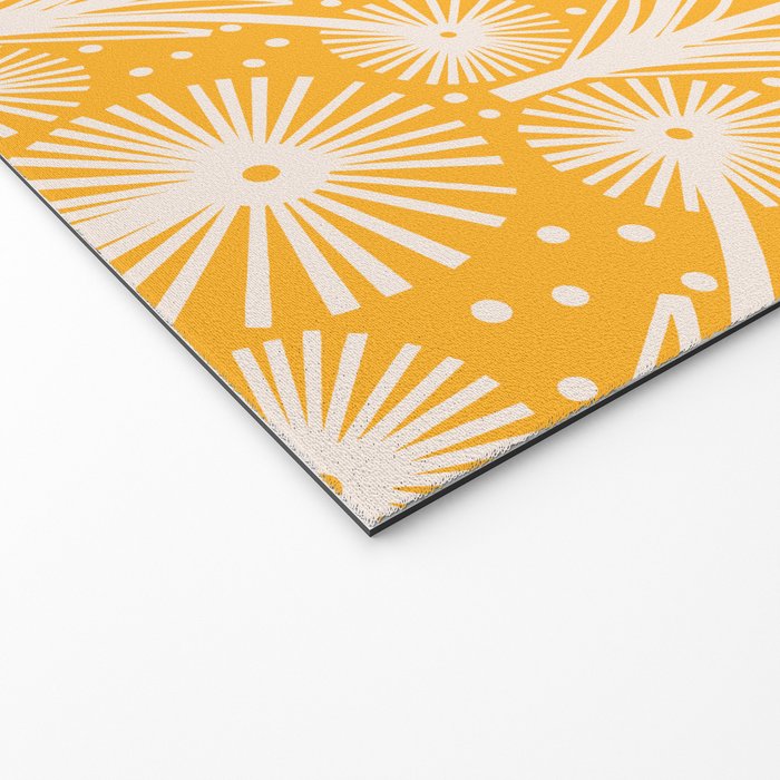 Retro White Fanned Floral Pattern - Yellow Background Welcome Mat Gallery Image 2