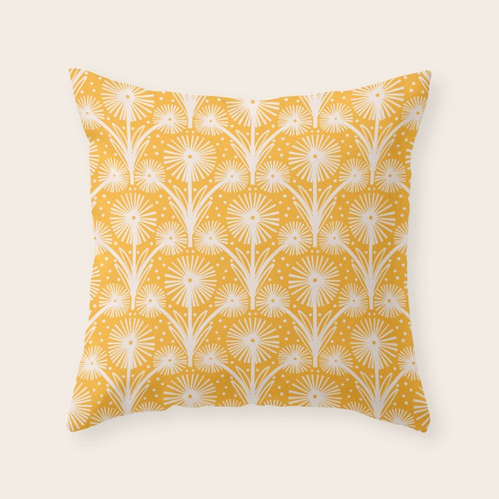 Retro White Fanned Floral Pattern - Yellow Background Throw Pillow Gallery Image 6