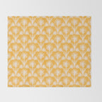 Retro White Fanned Floral Pattern - Yellow Background Throw Blanket Gallery Image 2
