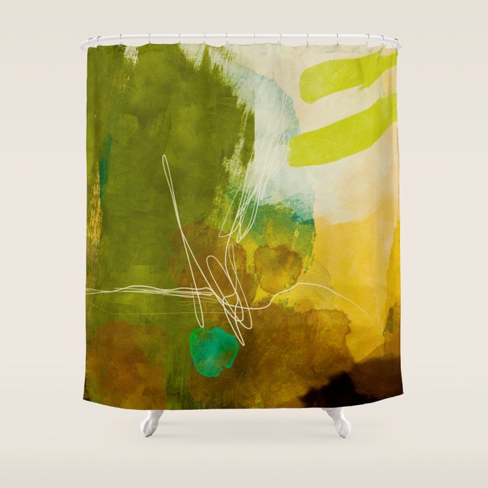 summer landscape 1 triptych abstract art Shower Curtain Gallery Image 1