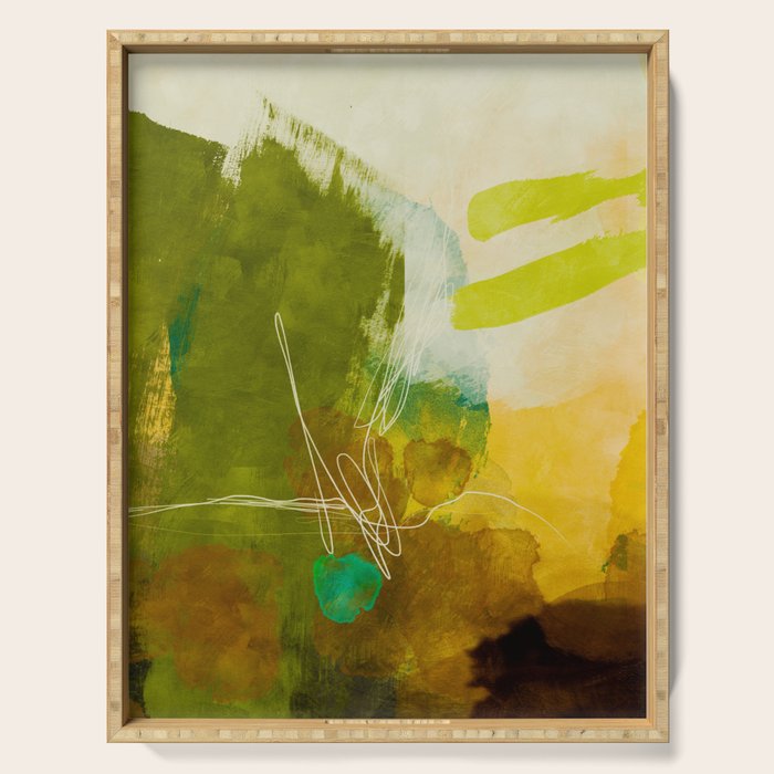 summer landscape 1 triptych abstract art Serving Tray Gallery Image 1