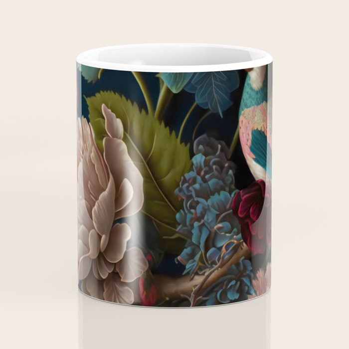 Vintage Bird and Dark Floral Print Coffee Mug Gallery Image 4