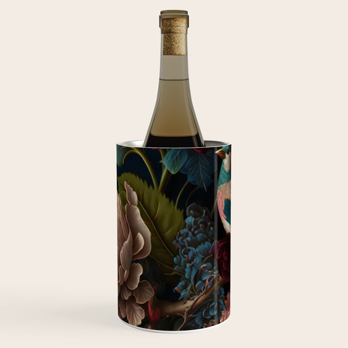 Vintage Bird and Dark Floral Print Wine Chiller Gallery Image 1