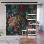 Vintage Bird and Dark Floral Print Wall Mural Gallery Image 1