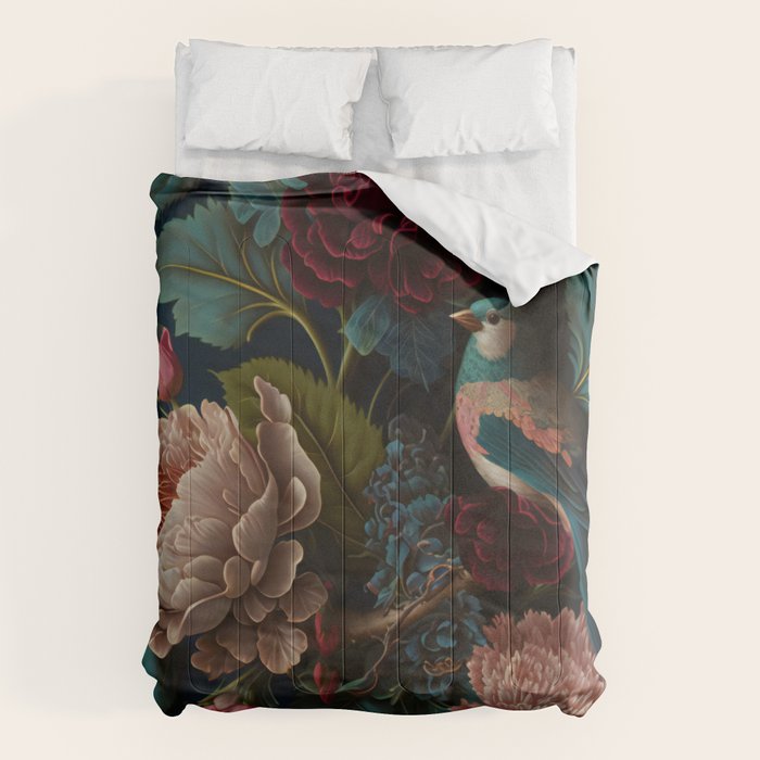 Vintage Bird and Dark Floral Print Comforter Gallery Image 6