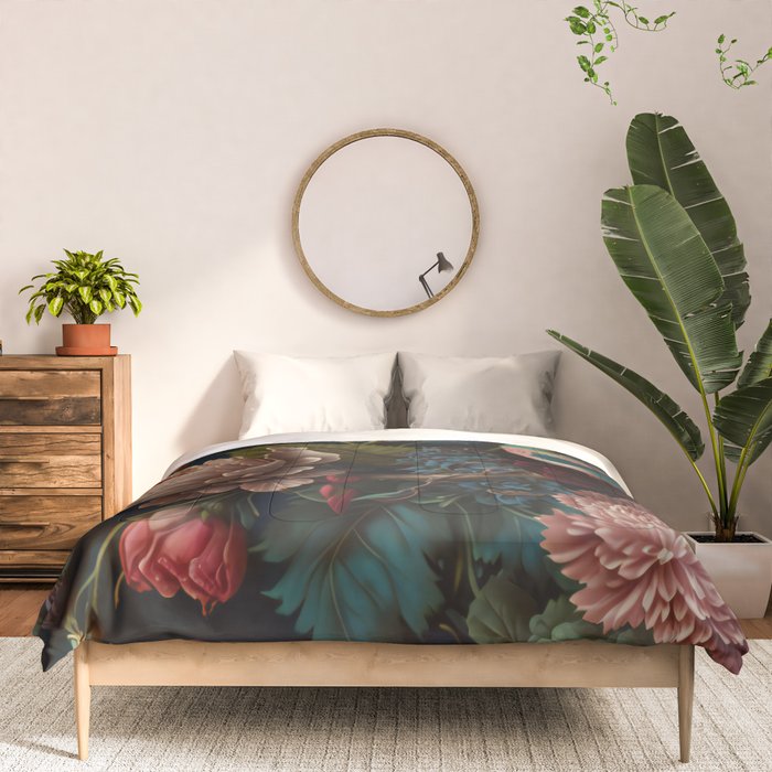 Vintage Bird and Dark Floral Print Comforter Gallery Image 3