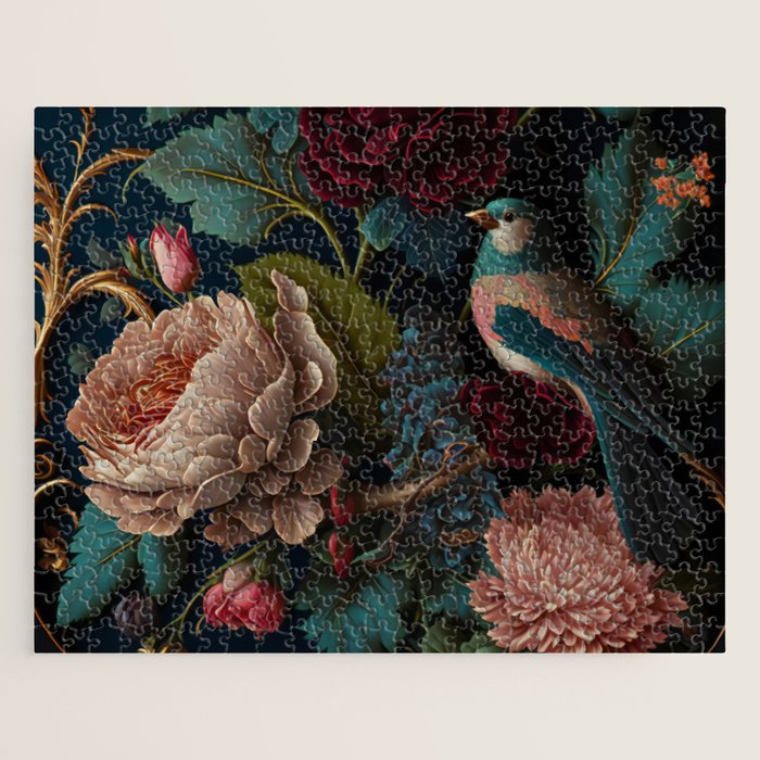Vintage Bird and Dark Floral Print Jigsaw Puzzle Gallery Image 1