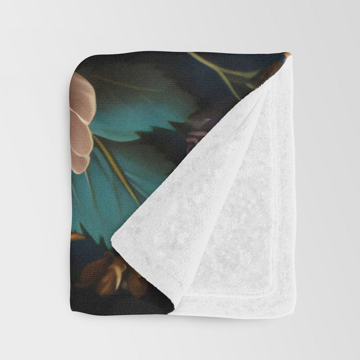 Vintage Bird and Dark Floral Print Throw Blanket Gallery Image 3