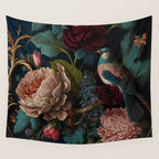 Vintage Bird and Dark Floral Print Wall Tapestry Gallery Image 4