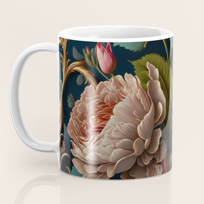 Vintage Bird and Dark Floral Print Coffee Mug Gallery Image 3