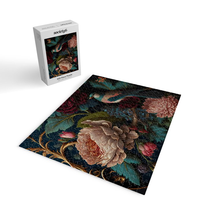 Vintage Bird and Dark Floral Print Jigsaw Puzzle Gallery Image 2