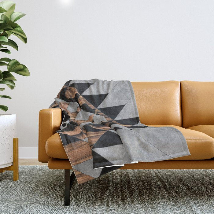Urban Tribal Pattern No.10 - Aztec - Concrete and Wood Throw Blanket Gallery Image 1