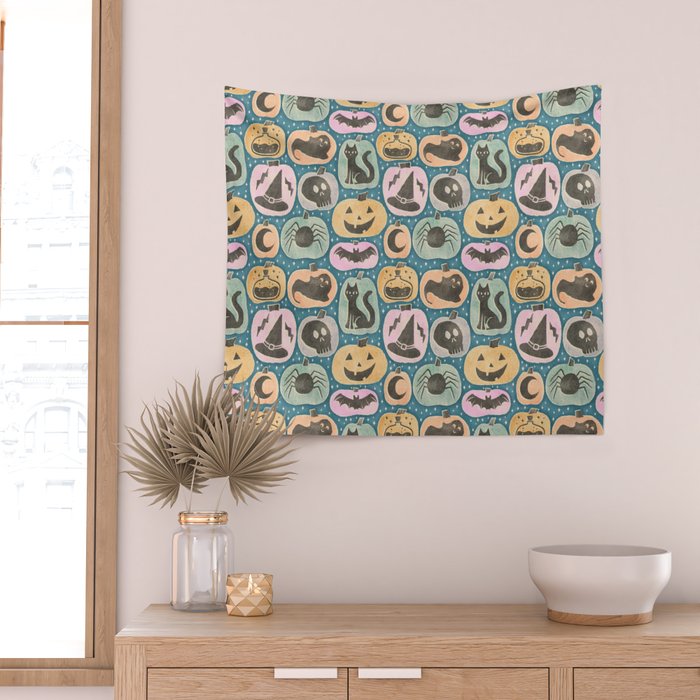 Halloween Pumpkins - dusky pastel  Wall Tapestry Gallery Image 2
