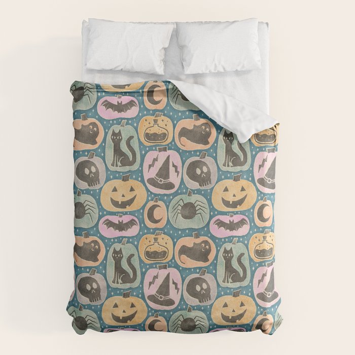 Halloween Pumpkins - dusky pastel  Duvet Cover Gallery Image 6