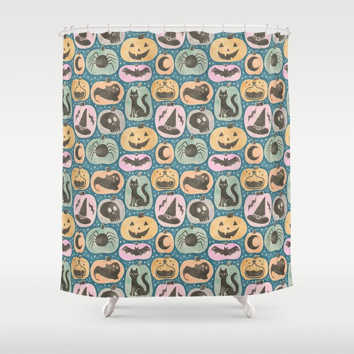 Halloween Pumpkins - dusky pastel  Shower Curtain Gallery Image 1