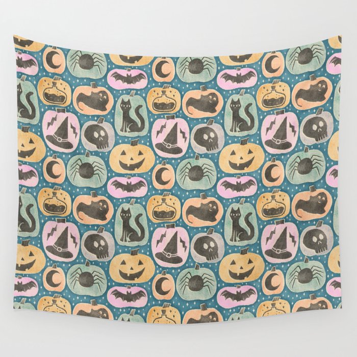 Halloween Pumpkins - dusky pastel  Wall Tapestry Gallery Image 4