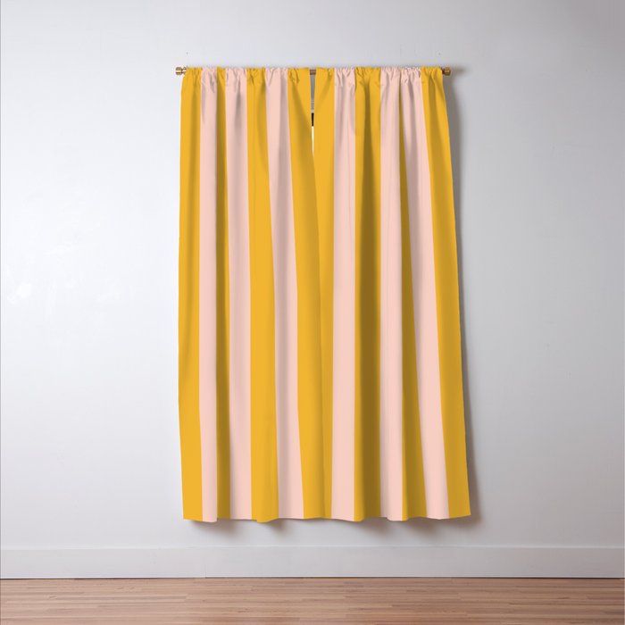 Vertical Stripes Pattern in Mustard Yellow Orange and Light Blush Pink Window Curtain Gallery Image 3