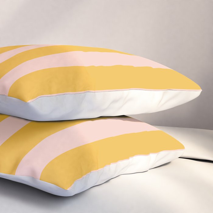 Vertical Stripes Pattern in Mustard Yellow Orange and Light Blush Pink Pillow Sham Gallery Image 3