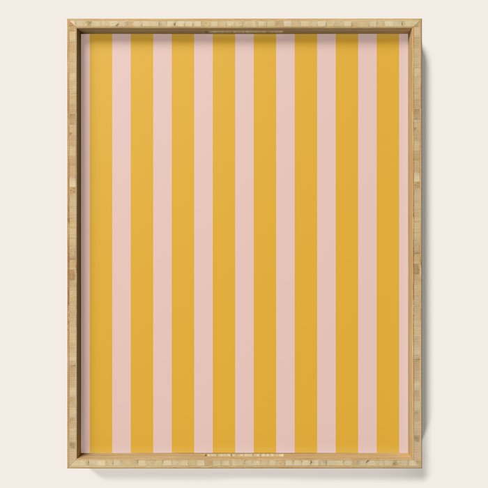 Vertical Stripes Pattern in Mustard Yellow Orange and Light Blush Pink Serving Tray Gallery Image 1
