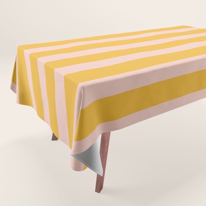 Vertical Stripes Pattern in Mustard Yellow Orange and Light Blush Pink Tablecloth Gallery Image 1