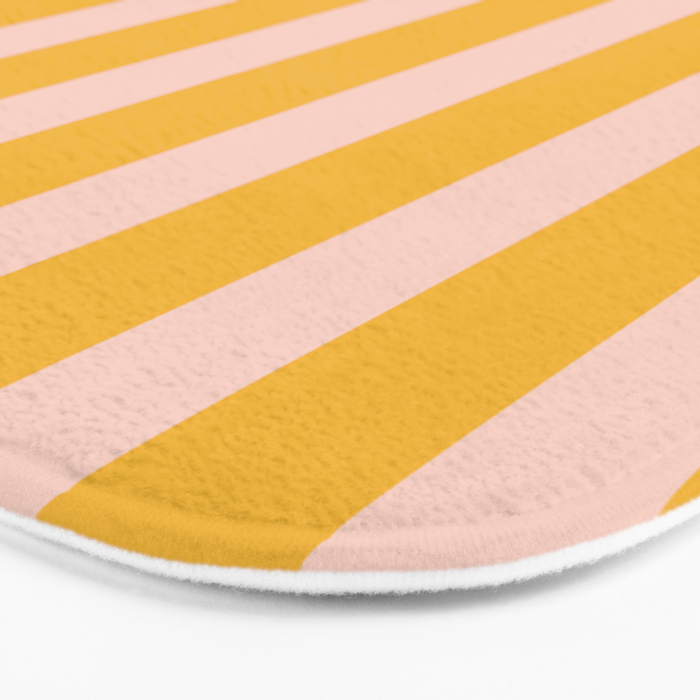 Vertical Stripes Pattern in Mustard Yellow Orange and Light Blush Pink Bath Mat Gallery Image 3