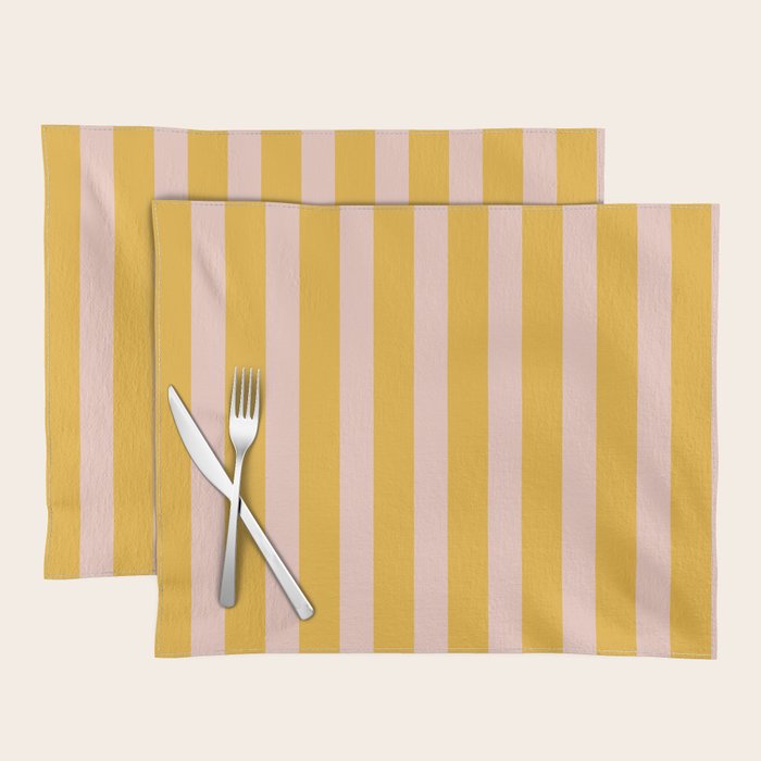Vertical Stripes Pattern in Mustard Yellow Orange and Light Blush Pink Placemat Gallery Image 1