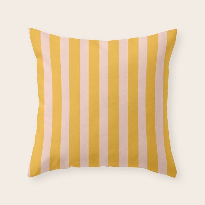 Vertical Stripes Pattern in Mustard Yellow Orange and Light Blush Pink Throw Pillow Gallery Image 6