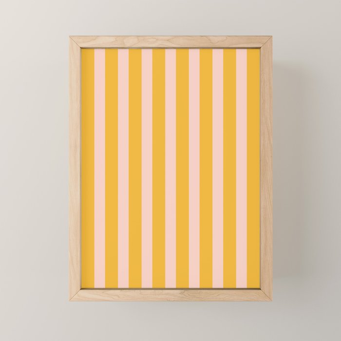 Vertical Stripes Pattern in Mustard Yellow Orange and Light Blush Pink Mini Art Print Gallery Image 1