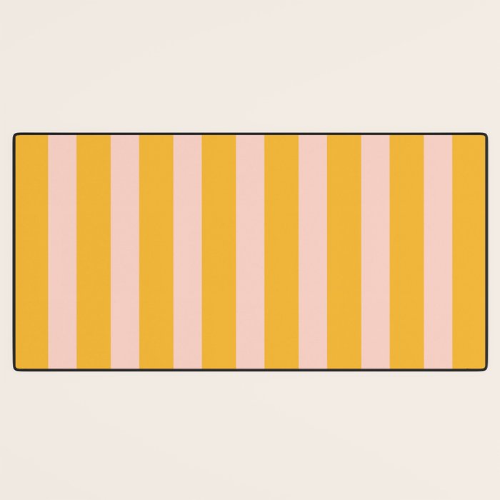 Vertical Stripes Pattern in Mustard Yellow Orange and Light Blush Pink Desk Mat Gallery Image 3