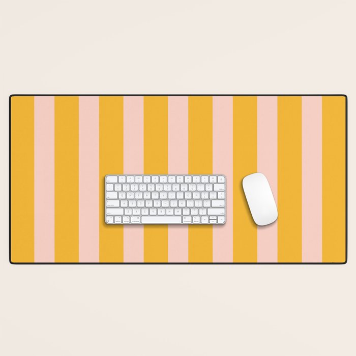 Vertical Stripes Pattern in Mustard Yellow Orange and Light Blush Pink Desk Mat Gallery Image 1