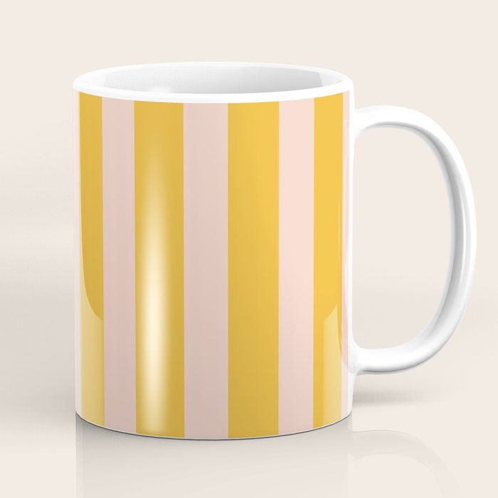 Vertical Stripes Pattern in Mustard Yellow Orange and Light Blush Pink Coffee Mug Gallery Image 1