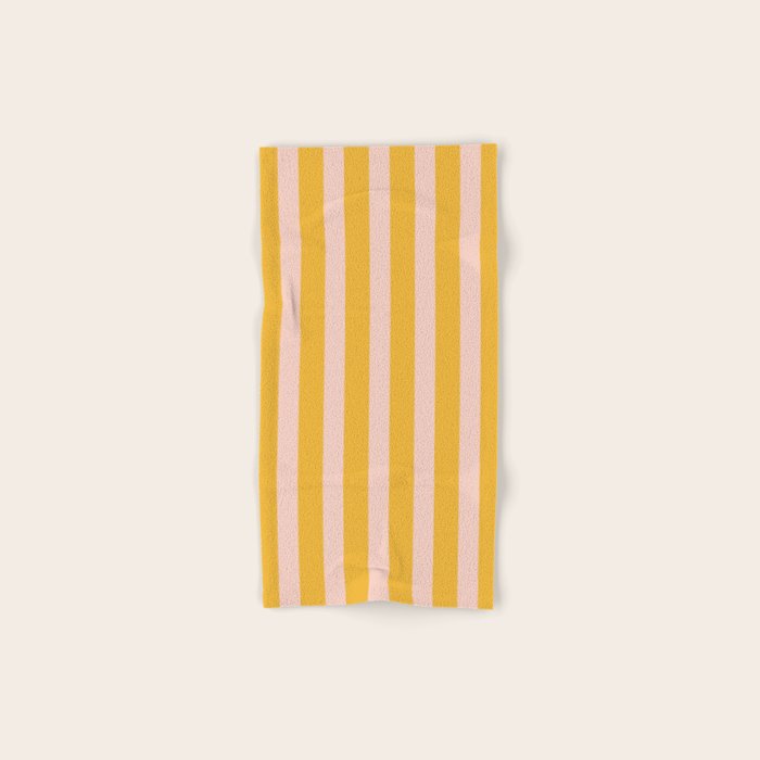 Vertical Stripes Pattern in Mustard Yellow Orange and Light Blush Pink Bath Towel Gallery Image 1