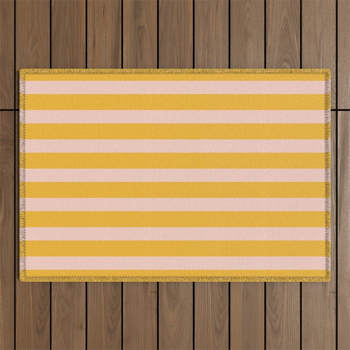 Vertical Stripes Pattern in Mustard Yellow Orange and Light Blush Pink Outdoor Rug Gallery Image 1
