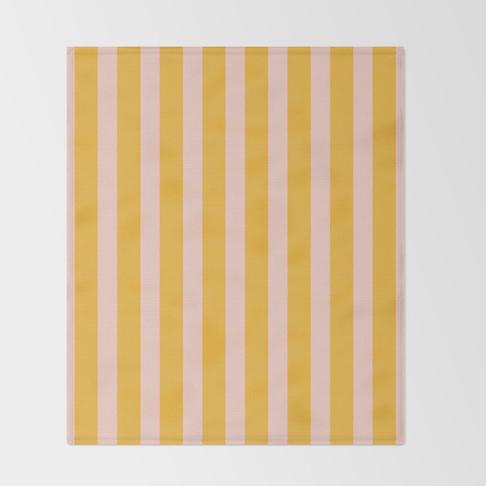 Vertical Stripes Pattern in Mustard Yellow Orange and Light Blush Pink Throw Blanket Gallery Image 2