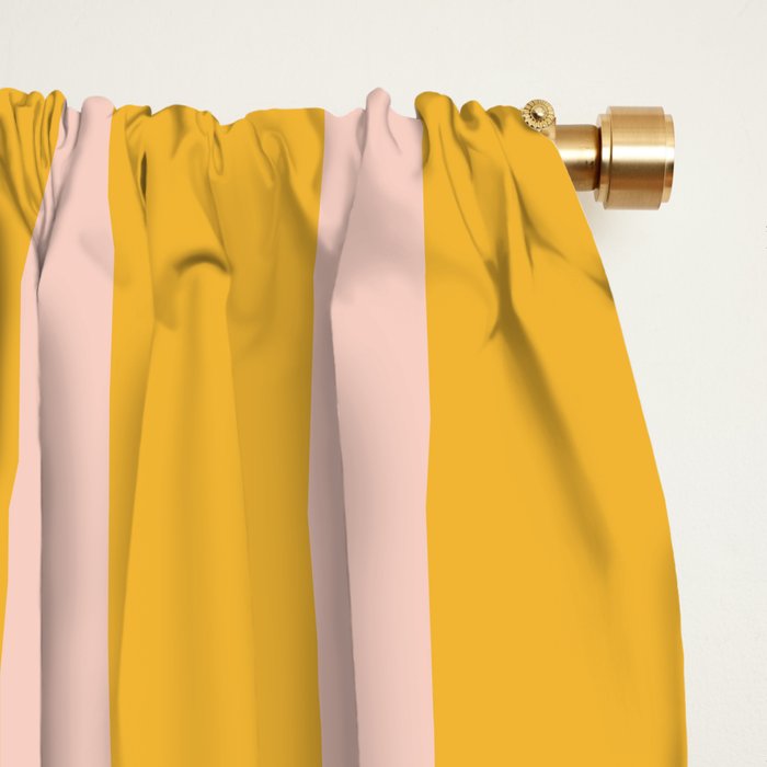 Vertical Stripes Pattern in Mustard Yellow Orange and Light Blush Pink Window Curtain Gallery Image 2