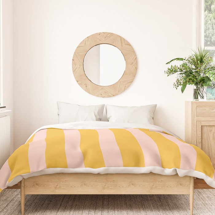 Vertical Stripes Pattern in Mustard Yellow Orange and Light Blush Pink Duvet Cover Gallery Image 3
