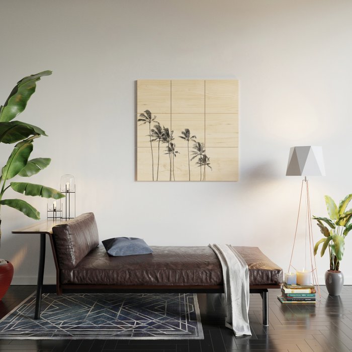 Hawaii Palm Trees - Black and White Photography Wood Wall Art Gallery Image 2