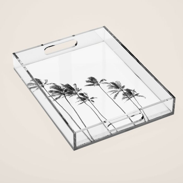 Hawaii Palm Trees - Black and White Photography Acrylic Tray Gallery Image 1
