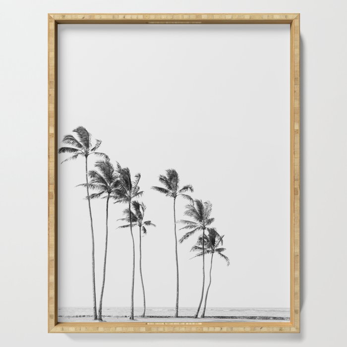 Hawaii Palm Trees - Black and White Photography Serving Tray Gallery Image 1