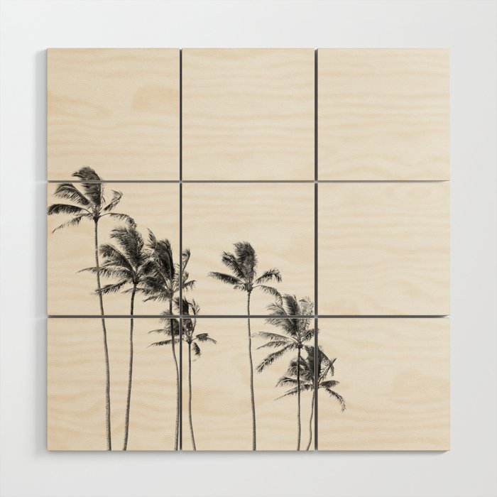 Hawaii Palm Trees - Black and White Photography Wood Wall Art Gallery Image 1