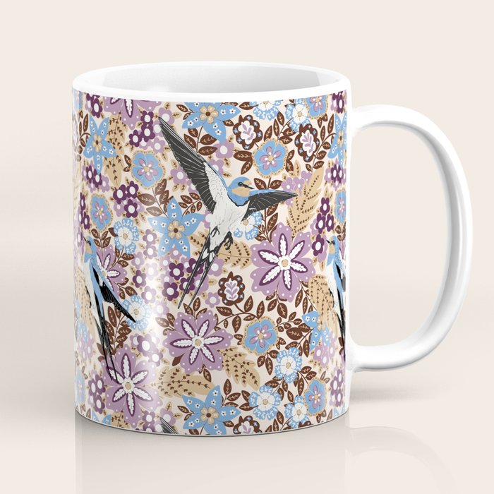 Vintage Floral Swallow Coffee Mug Gallery Image 1