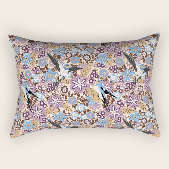 Vintage Floral Swallow Rectangular Pillow Gallery Image 1