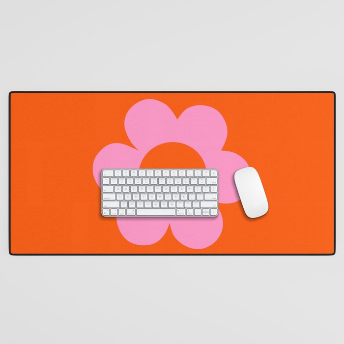 La Fleur | 01 - Retro Floral Print Orange And Pink Aesthetic Preppy Modern Abstract Flower Desk Mat Gallery Image 1